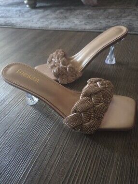 Rose Gold Braided Crystal Slide Heel